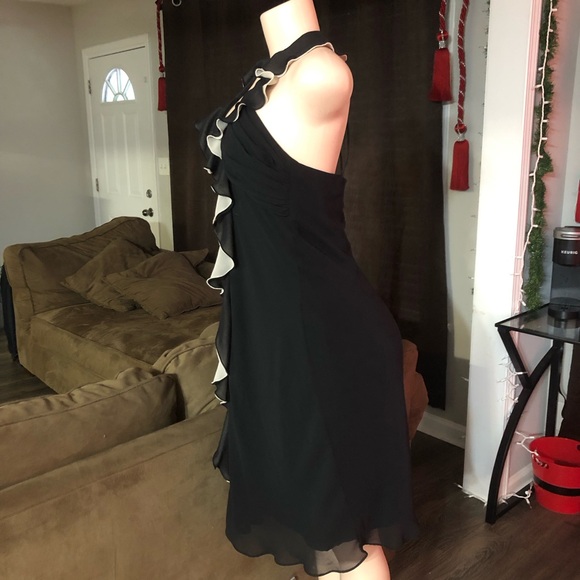 DressBarn Collections black cream Dress Ruffle woman size 8 sleek Date Back - Picture 4 of 9